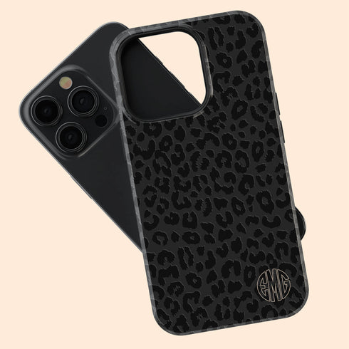Dark Leopard Round Monogram iPhone Case - Vertical